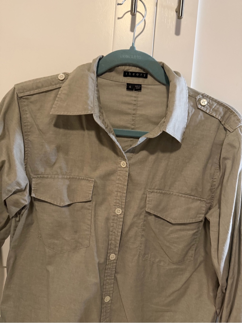 Theory Olive-Green Button-Front Shirt Dress - Picture 4 of 9
